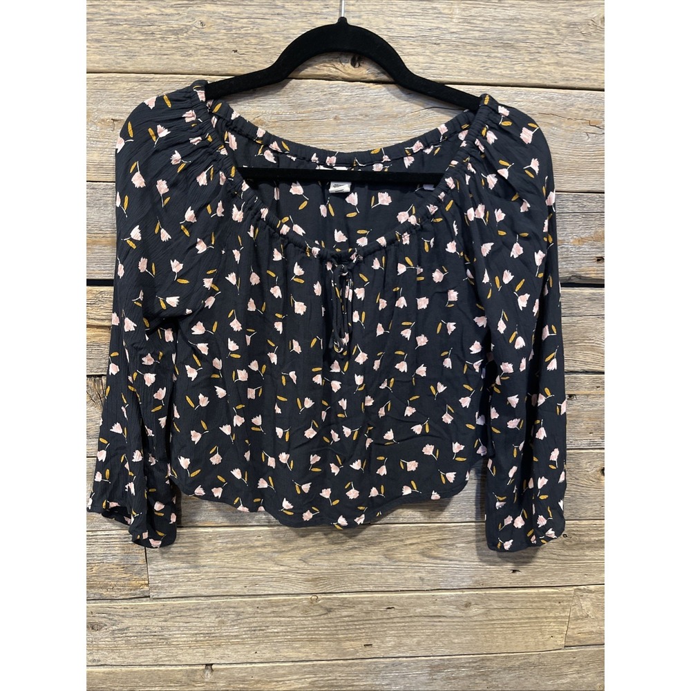 Billabong‎ Women's Black Floral Light It Up Off the Shoulder Long Sleeve Top S